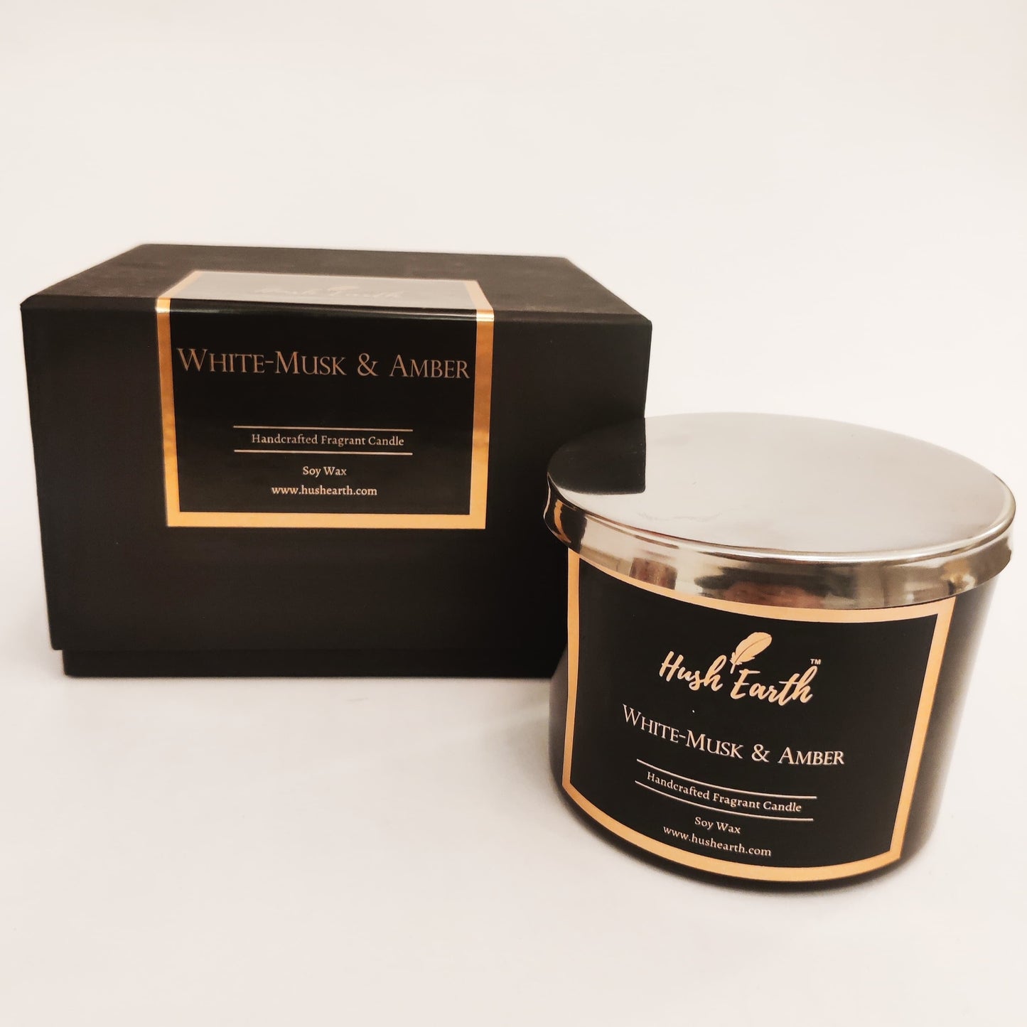 White Musk & Amber - Hush Earth Handcrafted Three Wick Candle