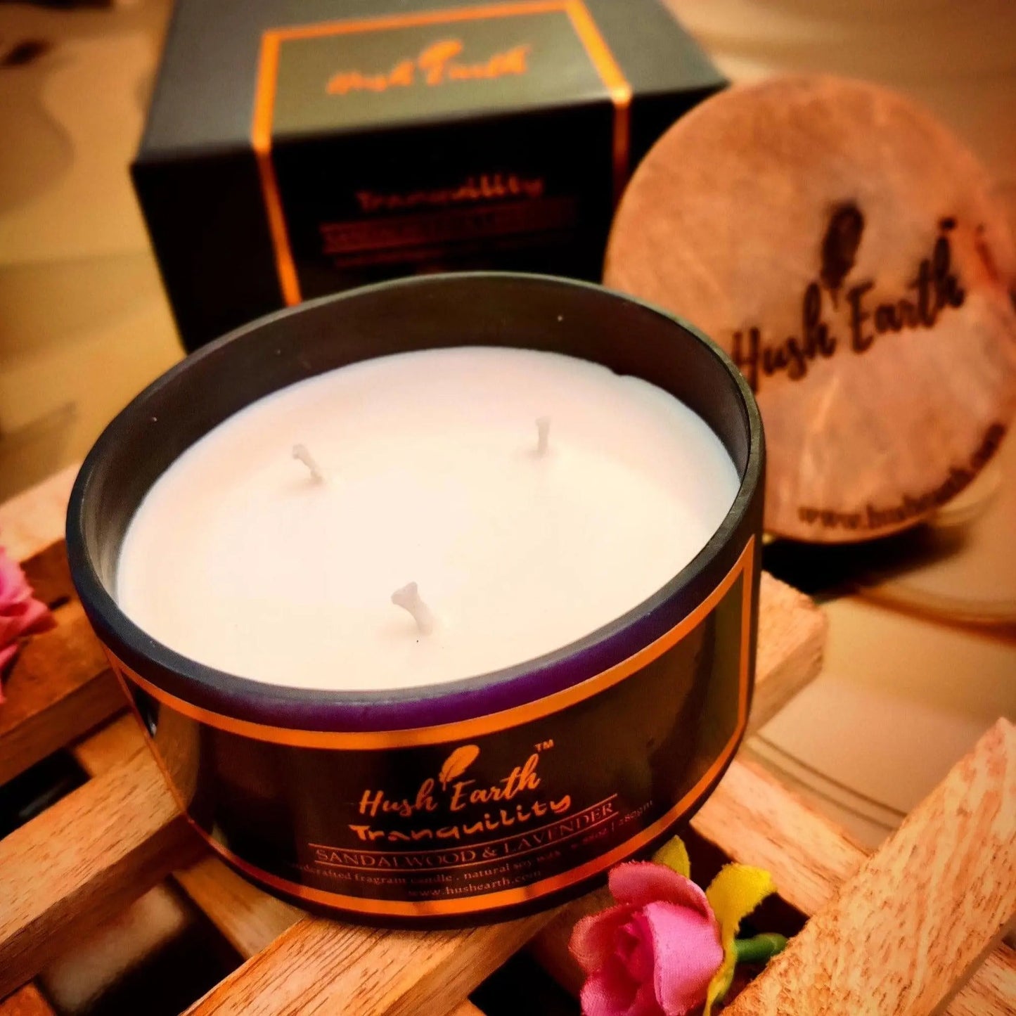 Tranquility | Sandalwood & Lavender - Hush Earth Handcrafted 3 Wick Candle-Hush Earth